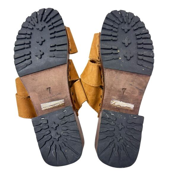 Candies Chunky Sandals Size 7 Vintage Y2K Wooden Clog Platform Camel Tan Leather - Picture 7 of 9